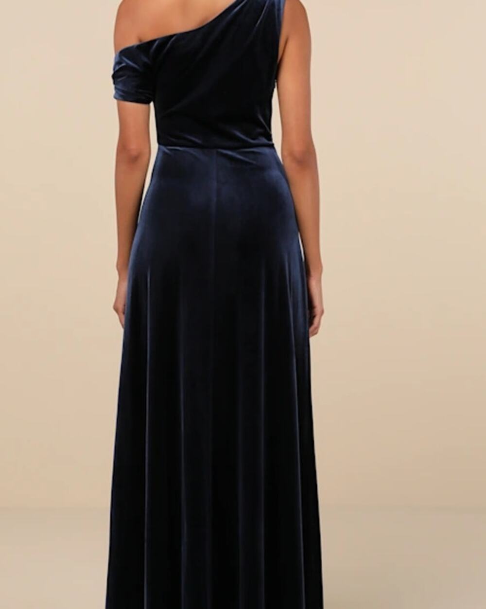 LULU'S XL Coveted Confidence Navy Blue Velvet Asymmetrical Maxi Dress B24